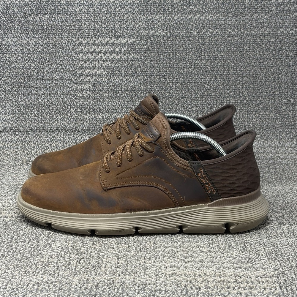 Skechers Garza Gervin Slip-ins Mens 10 Brown Leather Hands Free Shoes 205046